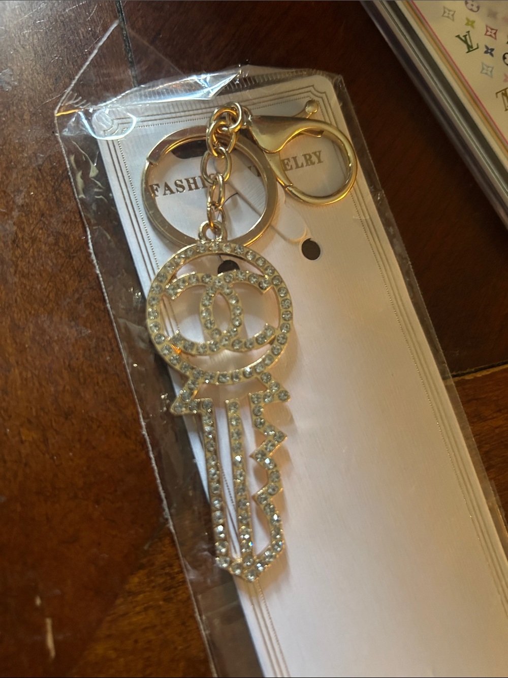Fashion Jewelry Gold Rhinestone Key Charm Keyring